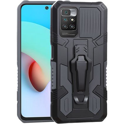 Mobigear Armor Stand Coque Xiaomi Redmi 10 4G Coque arrière Rigide Anti-Chocs avec Support Amovible - Gris