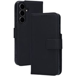 Mobiparts Wallet Housse Samsung Galaxy S25 FE Etui en Cuir Véritable Porte-Monnaie - Noir