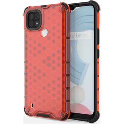 Mobigear Honeycomb Coque Realme C21 Coque arrière Rigide Anti-Chocs - Rouge