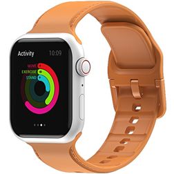 Mobigear Dashed Bracelet Silicone Apple Watch Fermeture boucle ardillon - 42/41/40/38 mm - Cognac