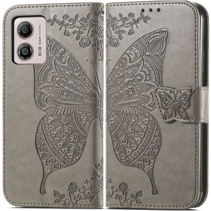 Mobigear Butterfly Housse Motorola Moto G53 5G Etui Porte-Monnaie - Gris