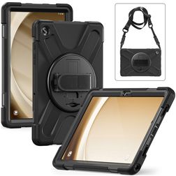 Xccess Survivor All-round Coque Samsung Galaxy Tab A9 Plus (2023) Coque arrière en Plastique rigide,Silicone + Bandoulière + Support Amovible - Noir