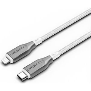 Cygnett Armoured Braided - Câble USB-C vers Apple Lightning 1 mètre - Blanc