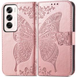 Mobigear Butterfly Housse OPPO Reno 12 Pro Etui Porte-Monnaie - Rose doré