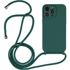 Mobigear Lanyard iPhone 14 Pro Coque avec cordon en Silicone - Vert foncé