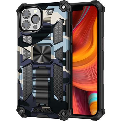 Mobigear Armor Stand Coque iPhone 13 Pro Max Coque arrière Rigide Anti-Chocs avec Support Amovible - Bleu Marin