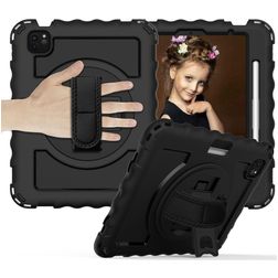 Mobigear SureGrip Xtreme Coque iPad Air 4 (2020) Coque arrière en Plastique rigide,Silicone + Porte-crayon + Bandoulière + Support Amovible - Noir