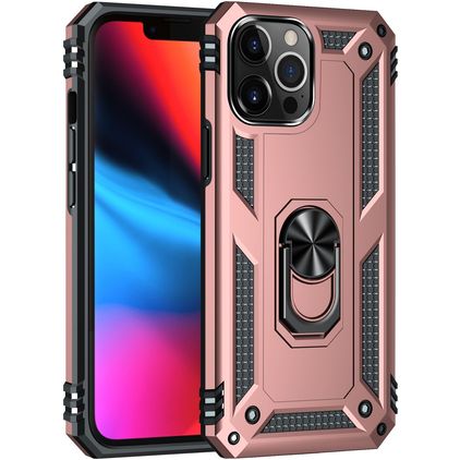 Mobigear Armor Ring Coque iPhone 13 Pro Coque arrière Rigide Anti-Chocs avec Anneau-Support - Rose doré
