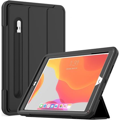Mobigear Tri-Fold Folio Coque iPad 7 (2019) Etui en Plastique rigide,TPU + Porte-crayon - Noir