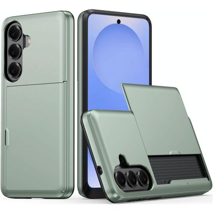 Mobigear Card Samsung Galaxy S26 Plastique rigide Coque arrière Antichoc avec porte-cartes - Vert foncé