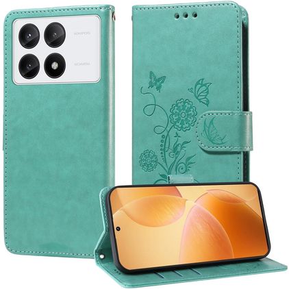 Mobigear Flowers POCO X6 Pro Étui Portefeuille - Vert