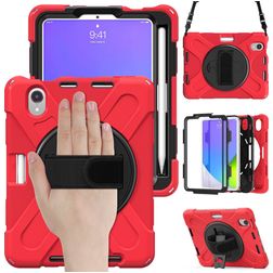 Mobigear SureGrip XGuard Coque iPad Mini 6 (2021) Coque arrière en Plastique rigide,Silicone + Porte-crayon + Bandoulière + Support Amovible - Rouge