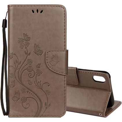 Mobigear Flowers iPhone XR Étui Portefeuille - Gris