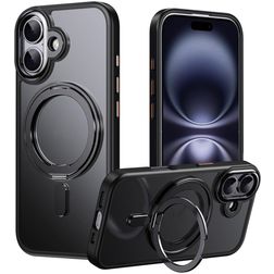 Mobigear Frosted Mag Coque iPhone 17 MagSafe Coque arrière Rigide avec Support Amovible - Noir