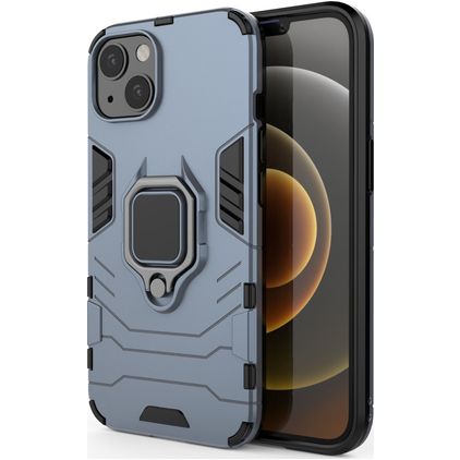 Mobigear Armor Ring Coque iPhone 13 Coque arrière Rigide Anti-Chocs avec Anneau-Support - Bleu
