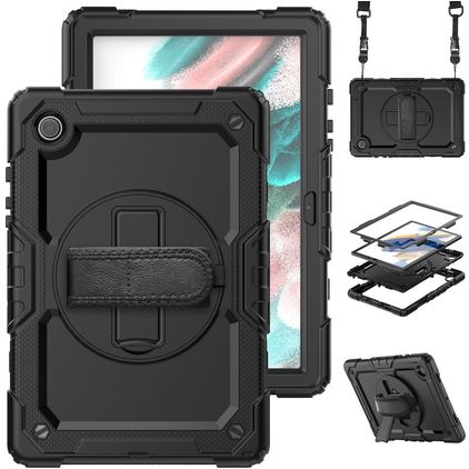 Mobigear SureGrip Xtreme Coque Samsung Galaxy Tab A8 10.5 (2021) Coque arrière en Plastique rigide,Silicone + Bandoulière + Support Amovible - Noir