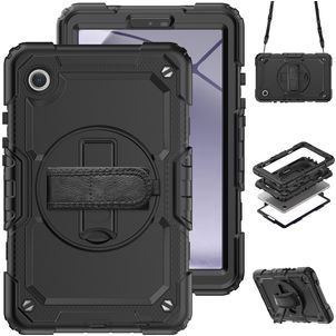 Mobigear SureGrip Xtreme Coque Samsung Galaxy Tab A9 (2023) Coque arrière en Plastique rigide,Silicone + Bandoulière + Support Amovible - Noir