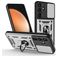 Mobigear Armor Ring Cam Slide Samsung Galaxy S25 FE Plastique rigide Coque arrière Antichoc avec bague de maintien et cache caméra coulissant - Argent