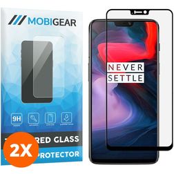 Mobigear Premium OnePlus 6 Verre trempé Protection d'écran - Compatible Coque - Noir (Lot de 2)