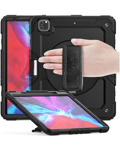 Mobigear SureGrip Xtreme Coque iPad Pro 13 Pouces (2024) Coque arrière en Plastique rigide,Silicone + Porte-crayon + Bandoulière + Support Amovible - Noir