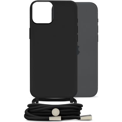 Mobilize Lanyard Gelly iPhone 15 Plus Coque avec cordon en TPU Souple - Noir