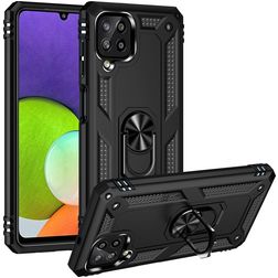 Mobigear Armor Ring Samsung Galaxy A22 4G Plastique rigide Coque arrière Antichoc avec bague de maintien - Noir