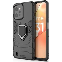 Mobigear Armor Ring Coque Realme C31 Coque arrière Rigide Anti-Chocs avec Anneau-Support - Noir