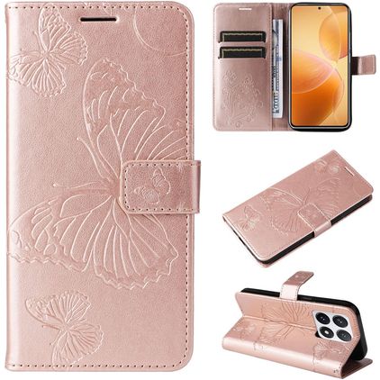 Mobigear Butterfly Housse Xiaomi 14T Pro Etui Porte-Monnaie - Rose doré