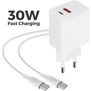 Mobiparts Wall Charger - Double USB / USB-C USB-C 1 mètre Power Delivery 30W 3A - Blanc
