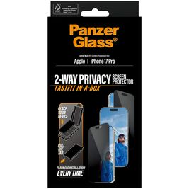 PanzerGlass FastFit iPhone 17 Pro Verre trempé Protection d'écran Confidentialité - Compatible Coque - Noir