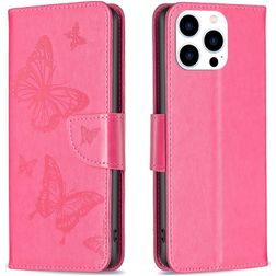 Mobigear Butterfly Housse iPhone 15 Pro Etui Porte-Monnaie - Magenta