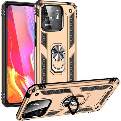 Mobigear Armor Ring Coque Xiaomi Redmi 10C Coque arrière Rigide Anti-Chocs avec Anneau-Support - Or