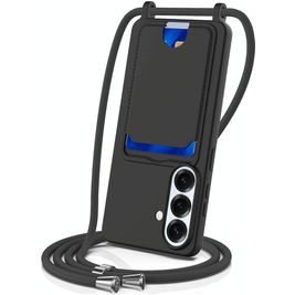 Mobigear Lanyard Card Samsung Galaxy S26 Coque avec cordon en Silicone et Porte-Cartes - Noir
