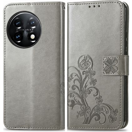 Mobigear Clover OnePlus 11 Étui Portefeuille - Gris