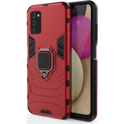 Mobigear Armor Ring Coque Samsung Galaxy A03s Coque arrière Rigide Anti-Chocs avec Anneau-Support - Rouge