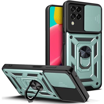 Mobigear Armor Ring Cam Slide Coque Samsung Galaxy M53 Coque arrière Rigide Anti-Chocs avec Anneau-Support - Vert