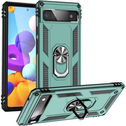 Mobigear Armor Ring Coque Google Pixel 6a Coque arrière Rigide Anti-Chocs avec Anneau-Support - Vert