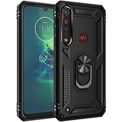 Mobigear Armor Ring Coque Motorola Moto G8 Plus Coque arrière Rigide Anti-Chocs avec Anneau-Support - Noir