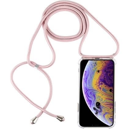 Mobigear Lanyard iPhone X Coque avec cordon en TPU Souple - Transparent / Rose doré