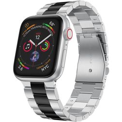 Mobigear Lissabon Bracelet Acier Apple Watch Fermeture boucle déployante - 42/41/40/38 mm - Noir / Argent