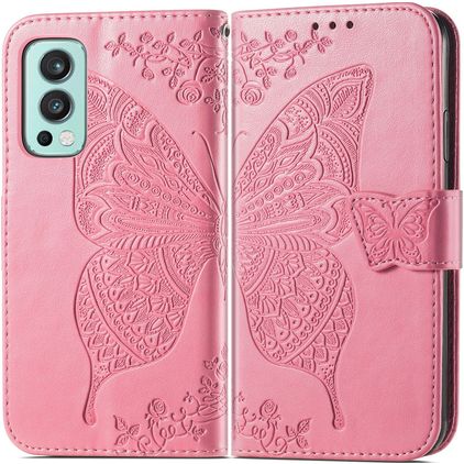 Mobigear Butterfly Housse OnePlus Nord 2 Etui Porte-Monnaie - Rose