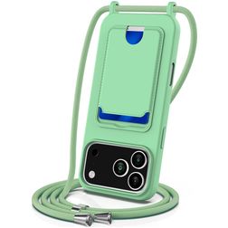 Mobigear Lanyard Card iPhone 17 Pro Coque avec cordon en Silicone et Porte-Cartes - Vert