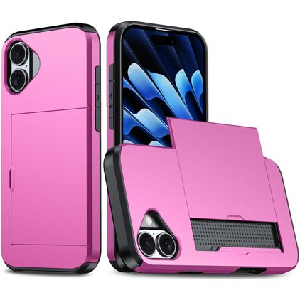 Mobigear Card Coque iPhone 18 Coque arrière Rigide Anti-Chocs avec Porte-Cartes - Rose Red