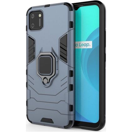 Mobigear Armor Ring Coque Realme C11 (2020) Coque arrière Rigide Anti-Chocs avec Anneau-Support - Bleu