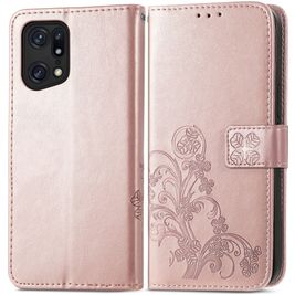 Mobigear Clover Housse OPPO Find X5 Pro Etui Porte-Monnaie - Rose doré