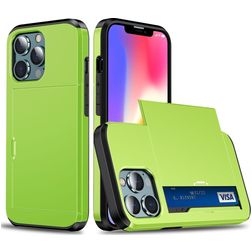 Mobigear Card Coque iPhone 14 Pro Max Coque arrière Rigide Anti-Chocs avec Porte-Cartes - Vert