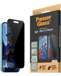 PanzerGlass Ultra-Wide Fit Privacy iPhone 16 Verre trempé Protection d'écran Confidentialité - Compatible Coque - Noir
