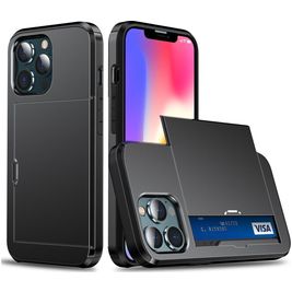 Mobigear Card Coque iPhone 14 Coque arrière Rigide Anti-Chocs avec Porte-Cartes - Noir