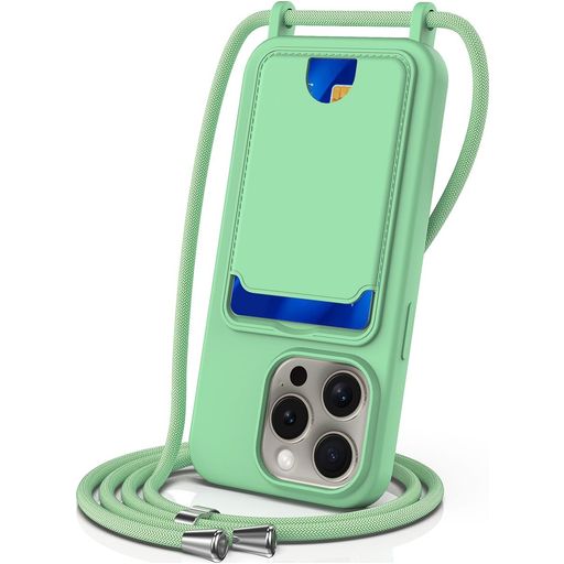 Mobigear Lanyard Card iPhone 16 Pro Coque avec cordon en Silicone et Porte-Cartes - Vert