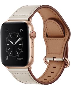 Mobigear Venezia Bracelet Cuir Apple Watch Fermeture boucle ardillon - 49/46/45/44 mm - Beige